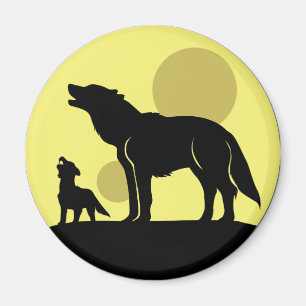 Mutter und Wolf Pup Magnet