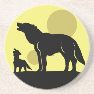 Mutter und Wolf Pup Sandstein Untersetzer
