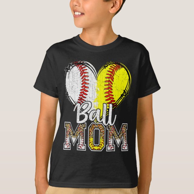 Mutter von beiden Ballmutter halb Softball halb Ba T-Shirt (Vorderseite)