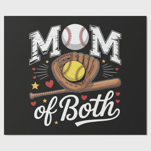Mutter von beiden Game Day Baseball Softball  Geschenkpapier (Flach)