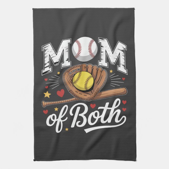 Mutter von beiden Game Day Baseball Softball  Geschirrtuch (Vertikal)