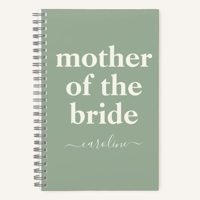 Mutter von Bride Minimal Moderne Name | Sage Green Notizbuch (Vorderseite)