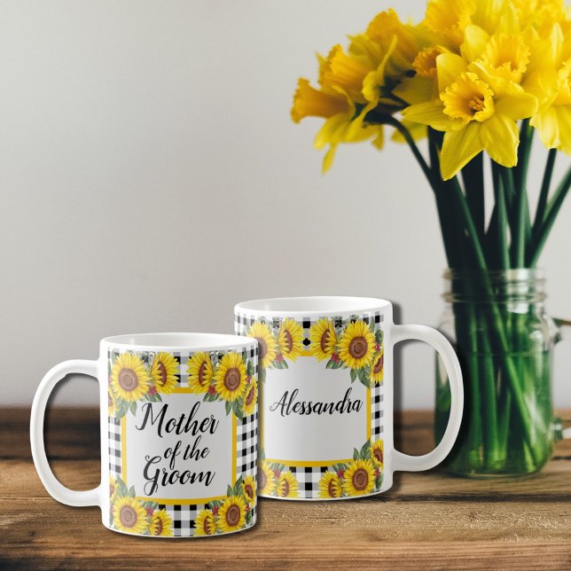Mutter von Groom Personalisiert Gingham Sunflowers Kaffeetasse (Von Creator hochgeladen)