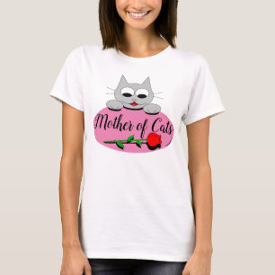 Mutter von Katzen Cartoon Katze mit langer Rote Ro T-Shirt