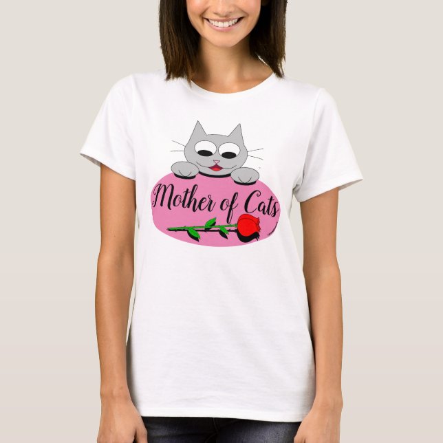 Mutter von Katzen Cartoon Katze mit langer Rote Ro T-Shirt (Vorderseite)