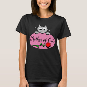 Mutter von Katzen mit Rote Rose Katze Lover Black T-Shirt
