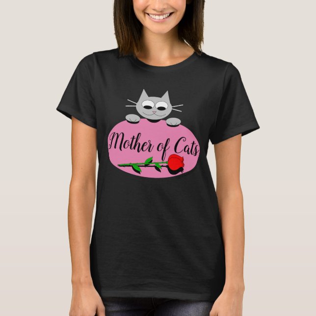 Mutter von Katzen mit Rote Rose Katze Lover Black T-Shirt (Vorderseite)