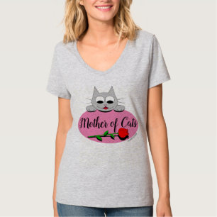Mutter von Katzen mit Rote Rose Katze Lover V Neck T-Shirt