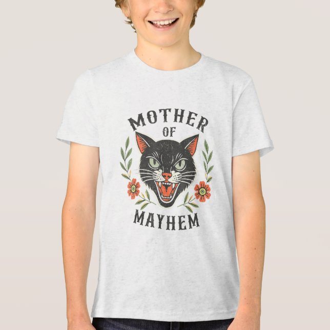Mutter von Mayhem Funny Mama Katze Mutter von Mayh Tri-Blend Shirt (Vorderseite)
