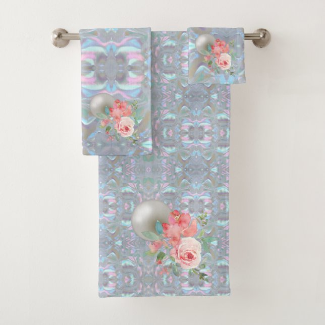 Mutter von Pearl Abalone Pink Roses Badhandtuch Set (Insitu)