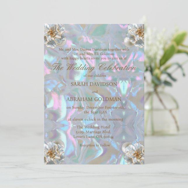 Mutter von Pearl Iridescent Elegant Wedding Einladung (Stehend Vorderseite)