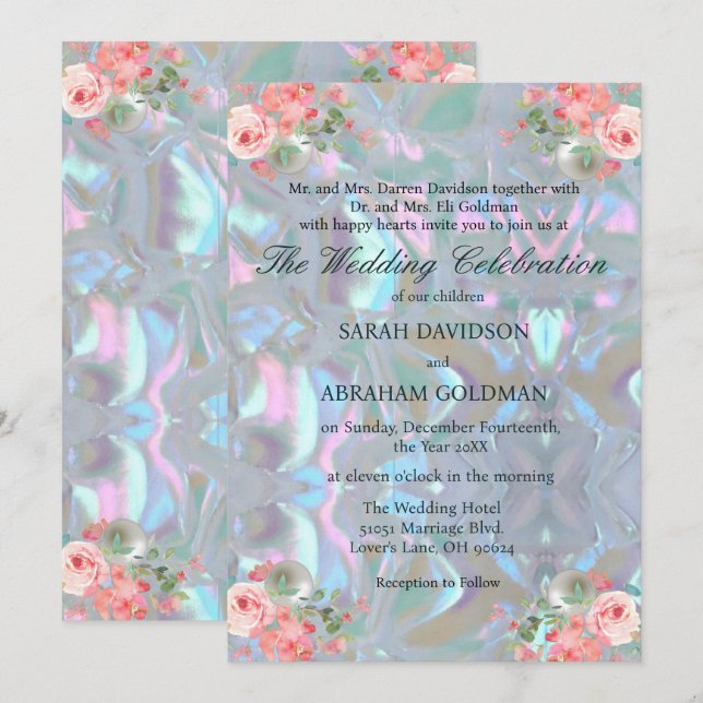 Mutter von Pearl Iridescent Elegant Wedding Invita Einladung (Vorne/Hinten)