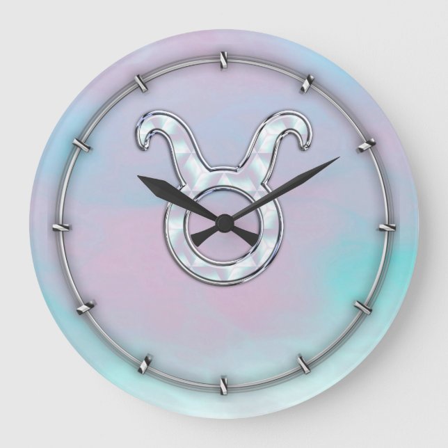 Mutter von Pearl Taurus Zodiac Symbol Große Wanduhr (Vorderseite)
