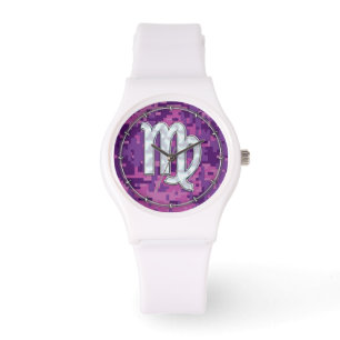 Mutter von Pearl Virgo Zodiac auf Pink Digital Cam Armbanduhr