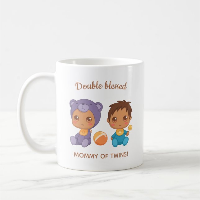Mutter von Twins Baby Boy Bear Jumpsuit Kaffeetasse (Links)