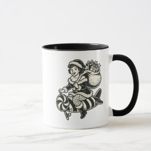 Mutter Weihnachten auf Gerstenzucker-Rakete. Tasse