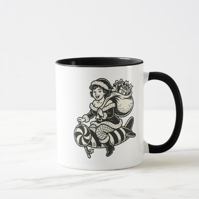 Mutter Weihnachten auf Gerstenzucker-Rakete. Tasse (Rechts)