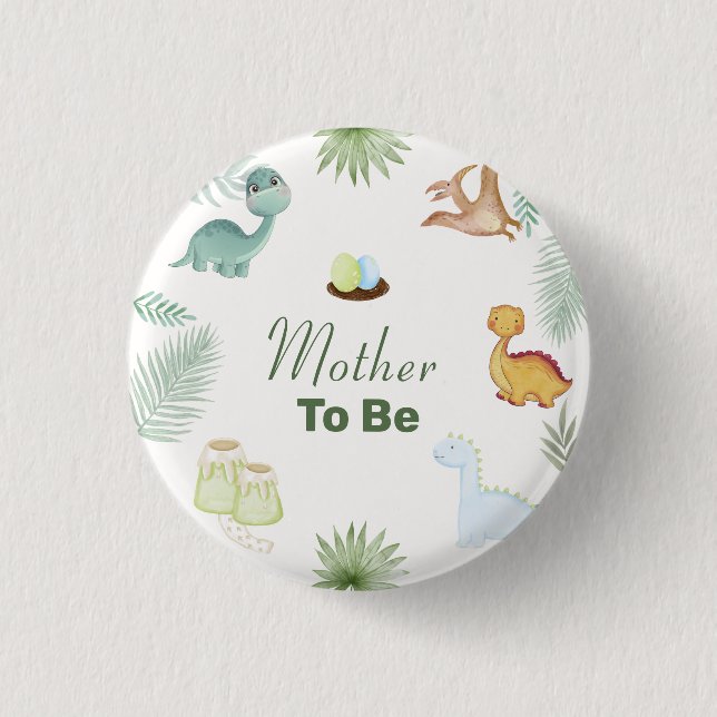 Mutter werdende Rawr Vulkan Dinosaurier Baby-Party Button (Vorderseite)