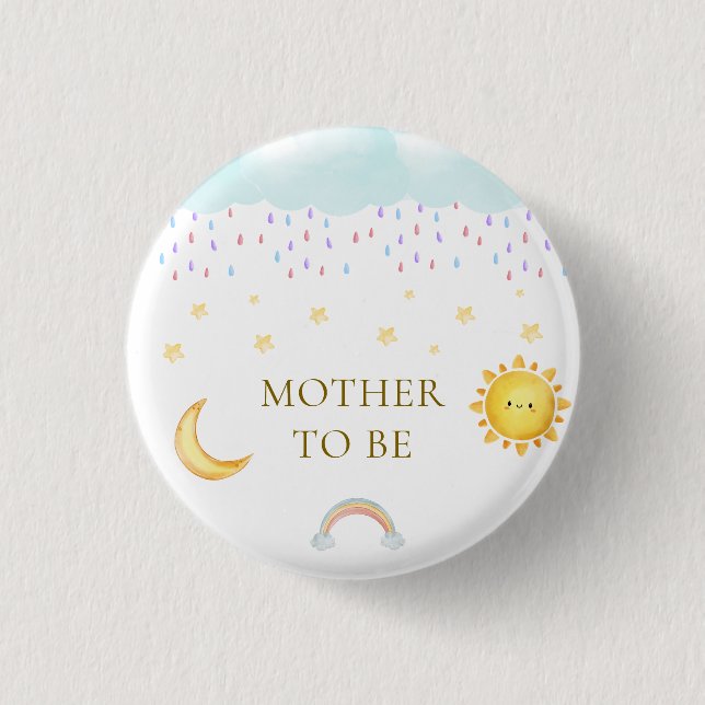 Mutter werdende Sonne Mond Sterne Regentropfen Bab Button (Vorderseite)