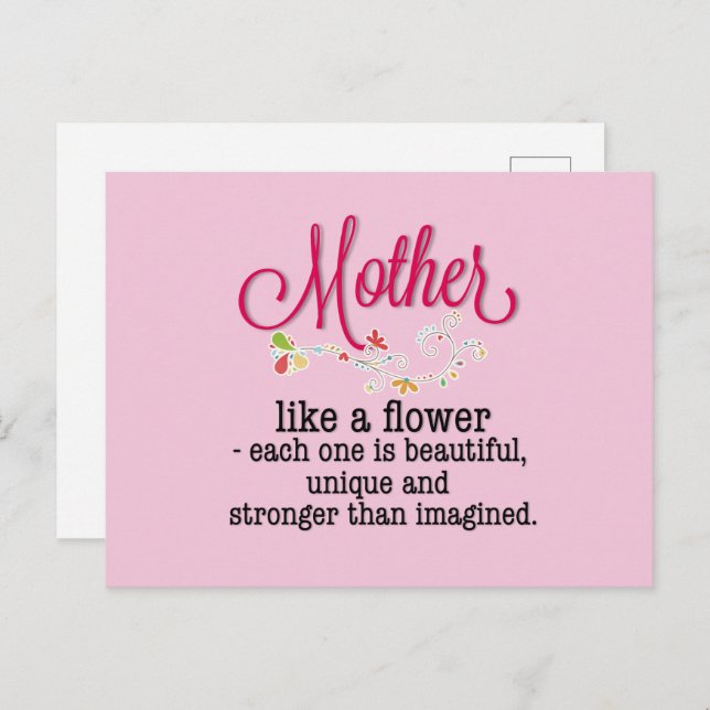 Mutter wie eine Blume, jede ist wunderschön Postkarte (Vorne/Hinten)