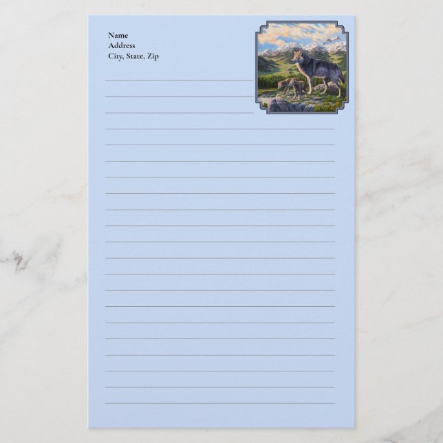 Mutter Wolf & Welpen Bergflusstal Briefpapier (Vorderseite)