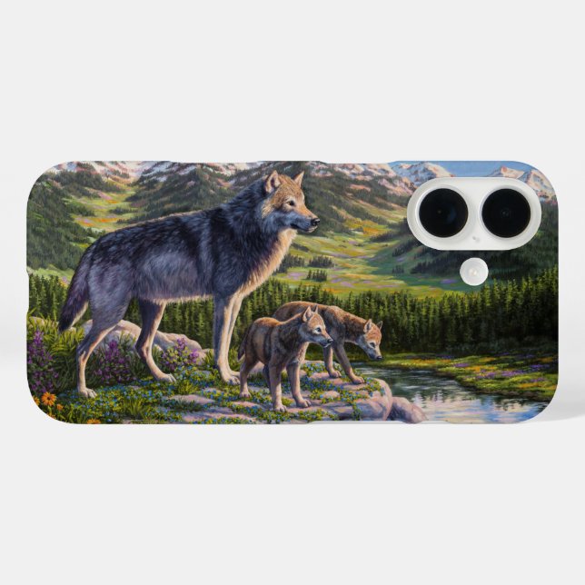 Mutter Wolf & Welpen Bergflusstal Case-Mate iPhone Hülle (Rückseite (Horizontal))