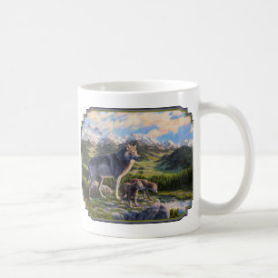 Mutter Wolf & Welpen Bergflusstal Tasse