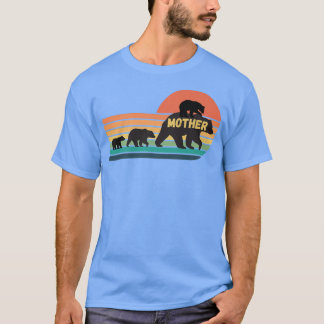 Mutterbär mit Cubs Vintager Sonnenuntergang - Retr T-Shirt