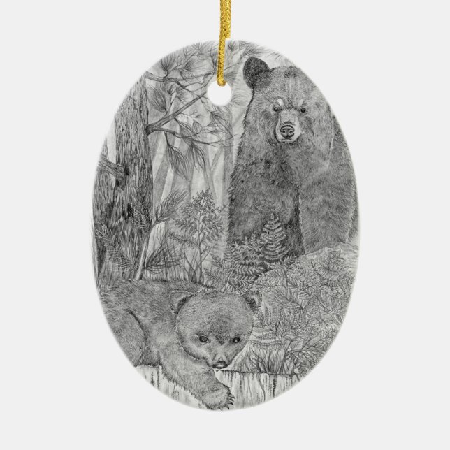 Mutterbär Watching Cub Keramik Ornament (Vorne)