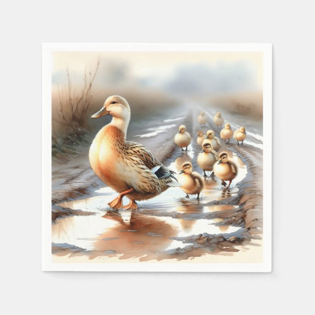 Mutterduck mit Ducklein Serviette (Vorderseite)