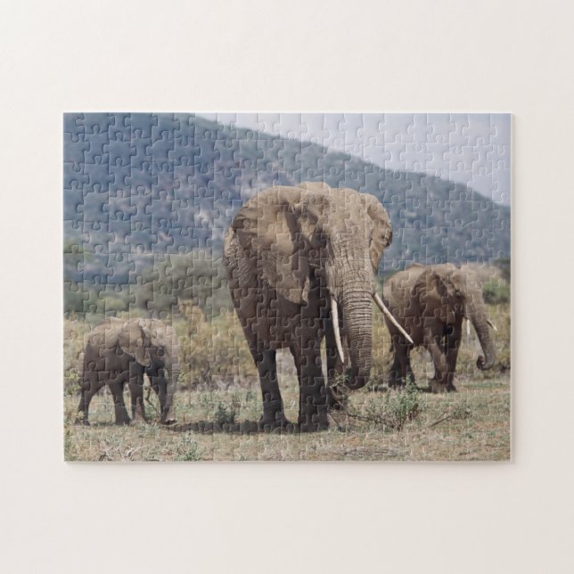 MutterElefant, der mit Elefantenkalb spaziert Puzzle (Horizontal)