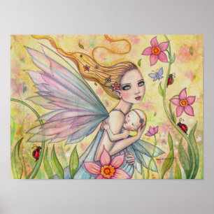 Mutterfee und Baby Fantasy-Kunstillustration Poster