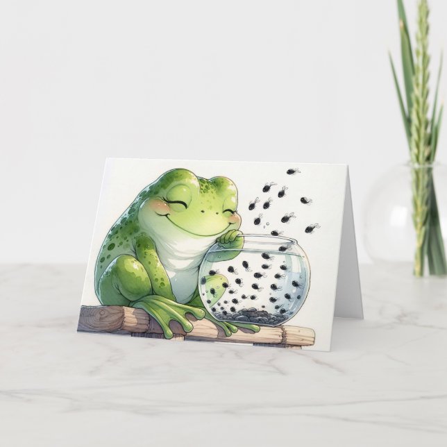 Mutterfrosch mit Kaulquappen in Fischschüssel Karte (Vorderseite)