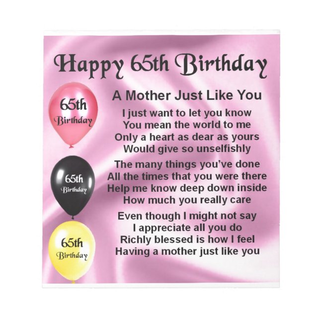 Muttergedicht - 65. Geburtstag Notizblock (Vorderseite)