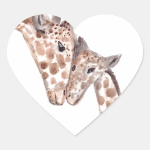 Muttergiraffe mit Baby Herz-Aufkleber