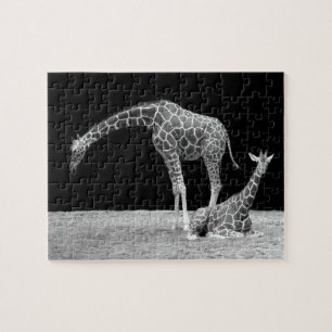 Muttergiraffen und Babygiraffen, schwarz und weiß Puzzle