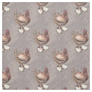 Mutterhen und Küken Wasserfarbe Stoff