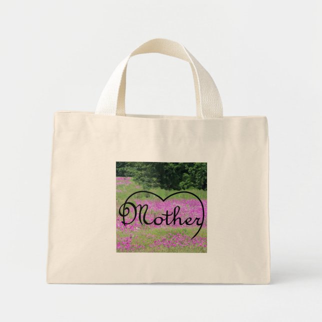 Mutterherz auf rosa Wildblumen Tasche (Vorne)