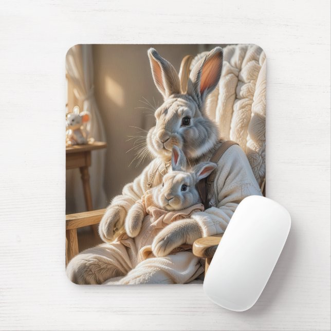 Mutterkaninchen mit Kindersonne Mousepad (Mit Mouse)