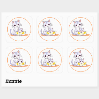Mutterkatze, die ihren Kätzchen runden Sticker lie