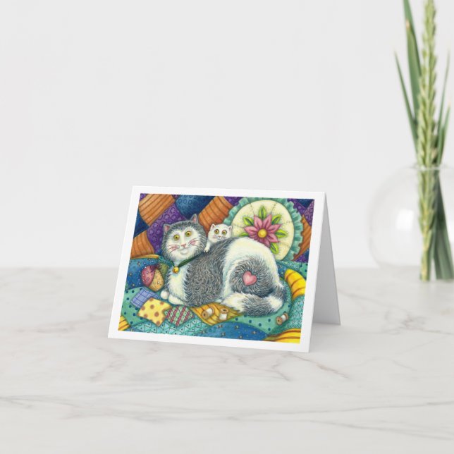 MUTTERKATZE & KÄTZCHEN, PATCHWORK-QUILTS, STEckKIS Karte (Vorderseite)