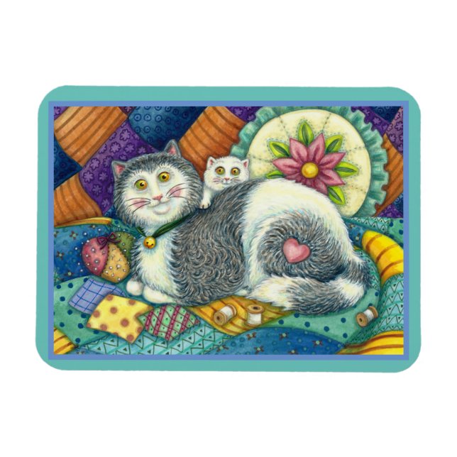 MUTTERKATZE & KÄTZCHEN, PATCHWORK-QUILTS, STEckKIS Magnet (Horizontal)