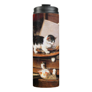 Mutterkatze und Kätzchen am Tisch Thermosbecher