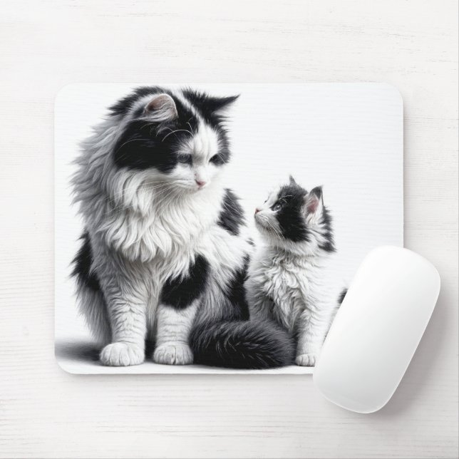 Mutterkatze und Kitten auf Weiß Mousepad (Mit Mouse)