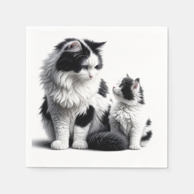 Mutterkatze und Kitten auf Weiß Serviette (Vorderseite)