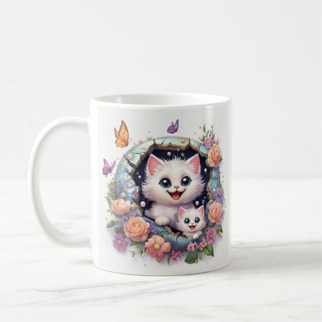 Mutterkatzen kommen aus der Zahnradwand Kaffeetasse (Links)