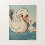 Mutterkühe und Entenlein mit Blume Puzzle<br><div class="desc">Ein herzlicher Moment mit diesem charmanten Puzzle, in dem eine sanfte Mutter-Ente einen farbenfrohen Bouquet hält, während sie liebevoll auf ihr bezauberndes Enckling blickt. Dieses Puzzle mit seinen sanften Pastelltönen, Vintager Illustration und friedlicher Wasserkulisse eignet sich hervorragend für Familienspielabende, Naturliebhaber oder als nachdenkliches Geschenk für Muttertag, Babyduschen oder Geburtstage. Ein...</div>