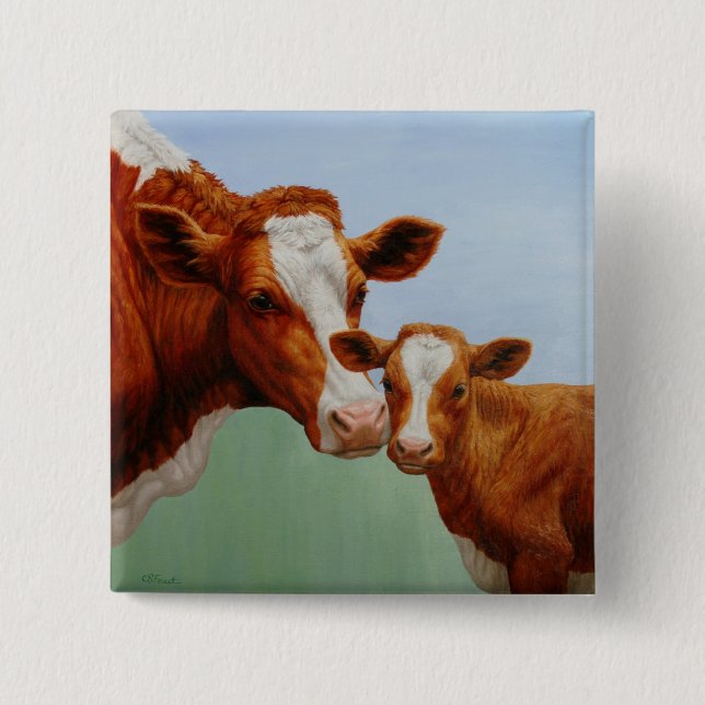 Mutterkühe und Niedliches Kalb Button (Vorderseite)