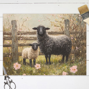 Mutterlamm und Lamm Frühjahrs Schaf Art Decoupage Seidenpapier