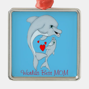 Mutterliche Dolphin-Liebe Silbernes Ornament
